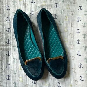 Tory Burch Calf Hair Jess Flats in Teal women’s 7.5